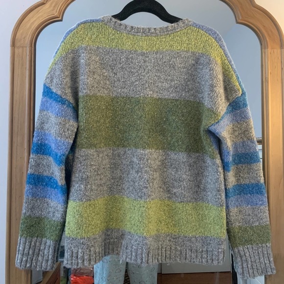 Blue Green Grey Colorblock Bold Striped Sweater - Picture 5 of 6